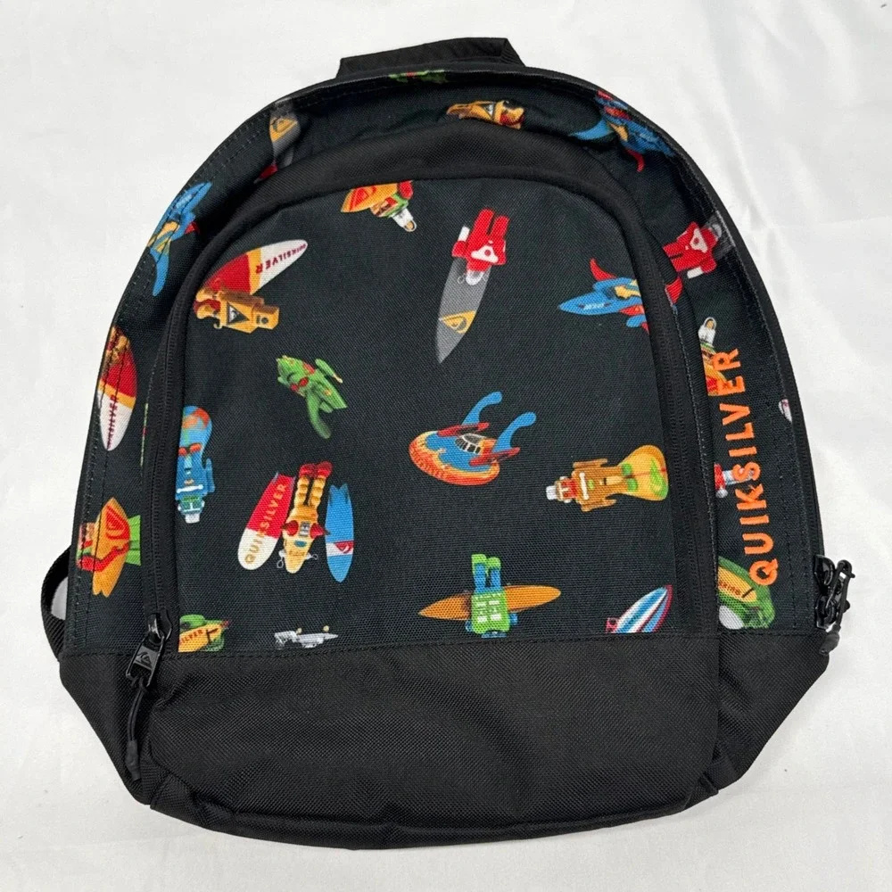 Quiksilver Black Robot Surfer Skateboard Print Mini Backpack Canvas 12 inch
